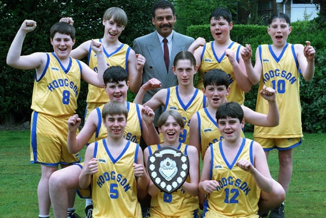 Hodgson High School were Blackpool under 14 School Basketball Champions. Pictured back, from left, Michael Burrows, Paul  Ogden, Mr Roy Blake (coach), Michael Jackson and Liam Price. Middle, (from left) Patrick Reilly, Paul Cook and Tim Atkinson. Front, from left, Philip Duhig, William Cooke (captain) and James Robinson, 1997