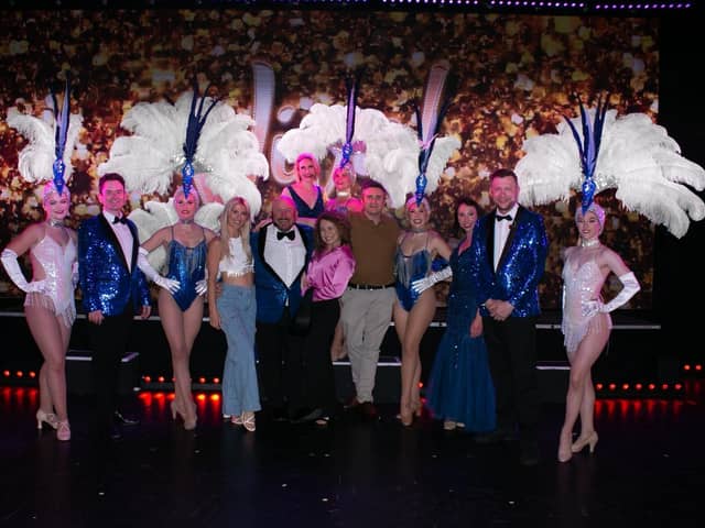 Viva Broadway opening night celebrations with the Viva Showgirls dancers with vocalist.
Left to right: Vocalist Toby Beal, assistant choreographer Joanna Laurie Hilton, choreographer Lucy Gallagher, host and entertainment Director Leye D Johns, vocalist Charlotte Hall, Viva proprietor Martin Heywood, vocalist Laura Jones, production Manager and Vocalist Matt Andrews
