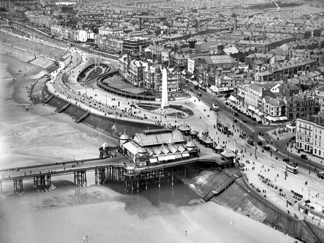 An aerial view of North Pier from the 1940's. The pier was originally 1,410ft in length. The decision to build a jetty outraged most of the original pier board - they thought pleasure boats would attract rough trade to the genteel pier and even chiselled the name of the man who suggested it off the foundations in protest