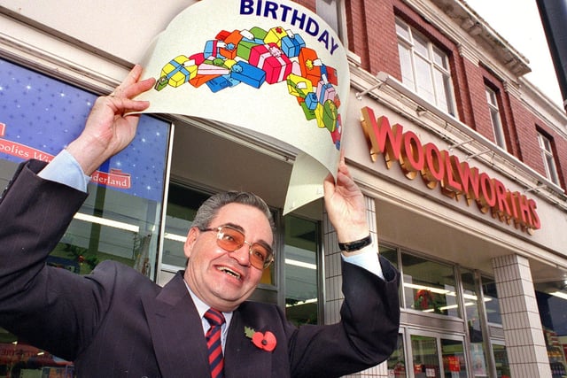 Bob Boal at Woolworths Fleetwood branch, 1999. It was Woolworths 90th anniversary