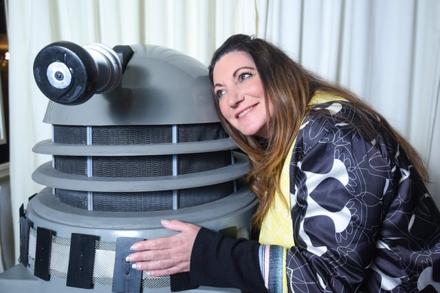 Pearl Mina with  a Dalek at the Dr Who convention Invasion Blackpool at Viva.