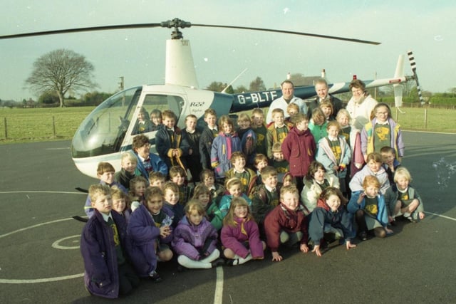 Children at a Lancashire school are boldly going where no other school has gone before. Wide-eyed pupils at Inskip Primary School, Inskip, near Preston, watched in amazement as a helicopter circled their school and landed in the playground as part of a project on search and rescue