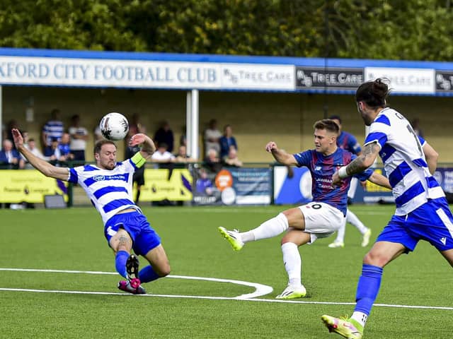 Action from the Coasters' defeat at Oxford City on Saturday (photo courtesy of Steve Mclellan)