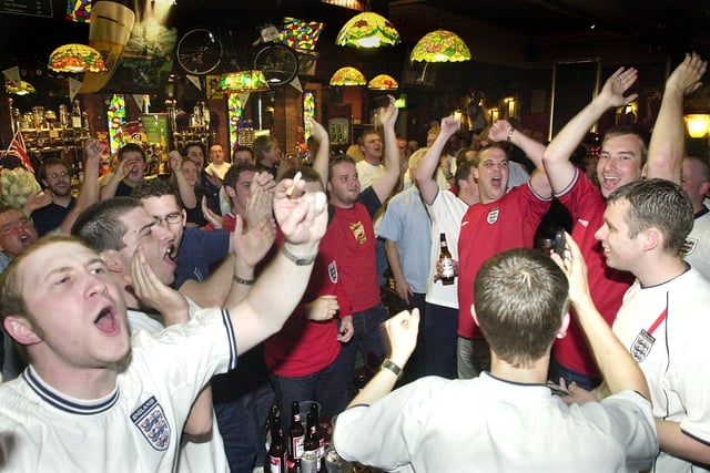 England supporters in The Star erupt at the final whistle of the England World Cup match in 2002