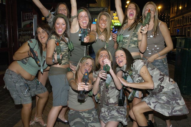 A hen party of army girls outside Cahoots in 2011