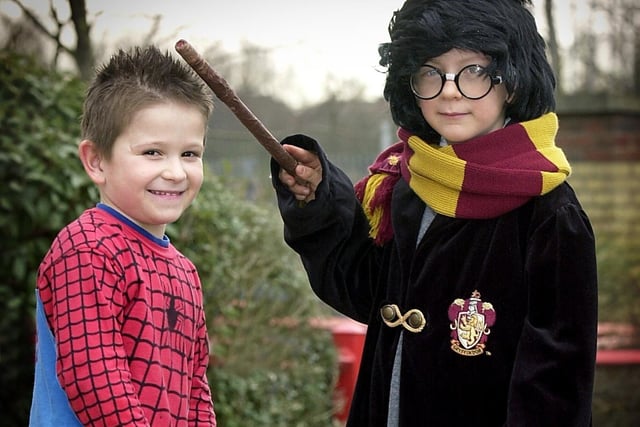 Pupils and staff at Kincraig Primary School in Bispham marked World Book Day by dressing up as their favourite book characters. Craig Clayton as Harry Potter puts a spell on Spiderman Dale Cassar