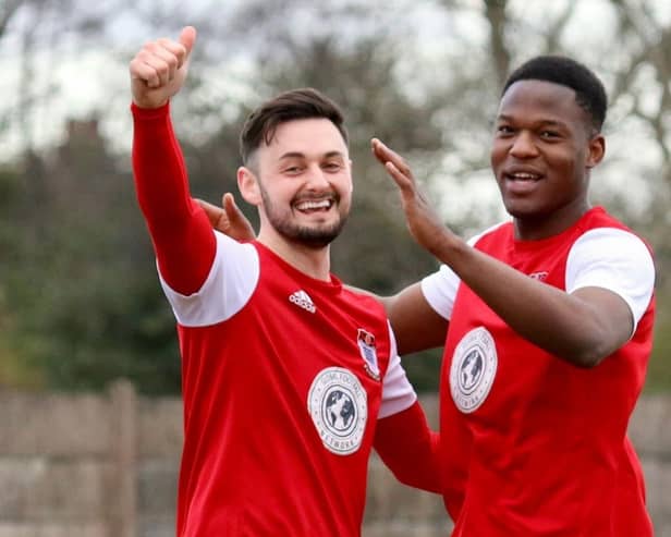 Ryan Riley (left) was one of Squires Gate's scorers from the spot Picture: Ian Moore