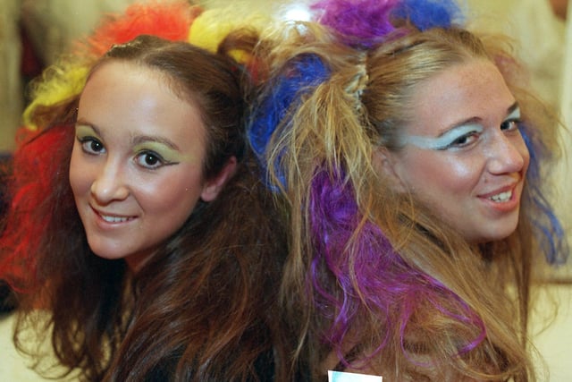 Arnold school hair and beauty evening demonstrations. Models Rebecca Ingham and Kelly Ferguson, who were both 16 in 1997