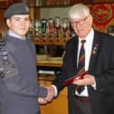 Norman Gallagher, president of the Duke of Lancaster's Regiment Association, with Corporal Kaydon Harwood of Fleetwood Air Forces  Cadets.