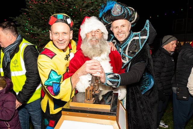 Steve Royle, Father Christmas and Tom Lister at the Layton Christmas Lights Switch On. Photo: Kelvin Lister-Stuttard