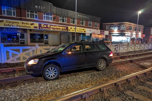 A 39-year-old woman was arrested on suspicion of driving with excessive alcohol after police were called to reports of a car on the tram tracks in Cleveleys at 2.50am (Wednesday, March 1)