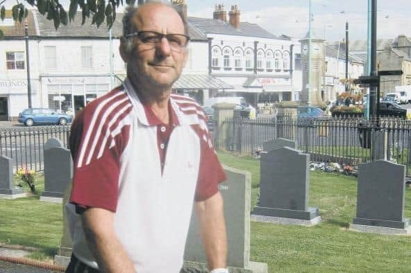 Phil Walters mowing the grass at St Peter's Church back in 2015