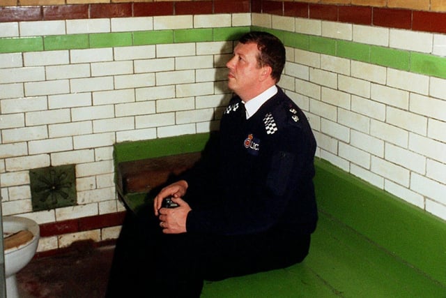 Blackpool's Insp Steve Armitage inside an old police cell at Poulton Police Station