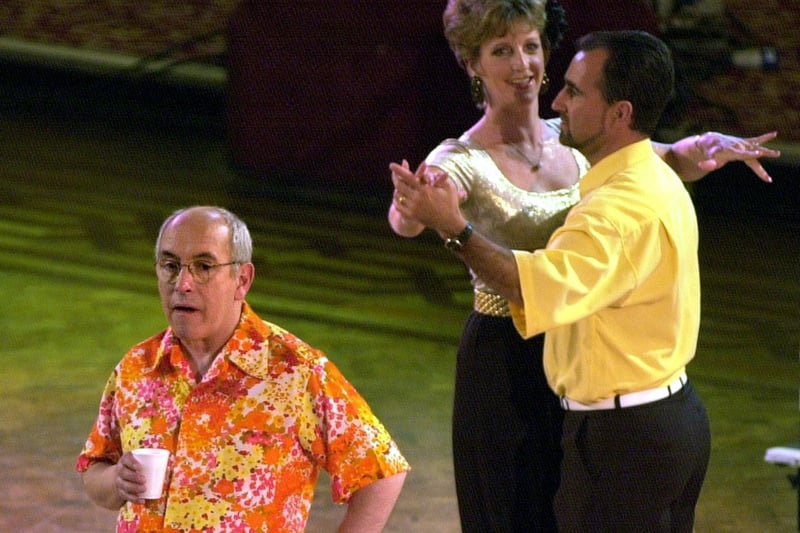 Coronation Street actor Malcolm Hebden (Norris Cole)  filming in the Empress Ballroom at Blackpool's Winter Gardens, 2000