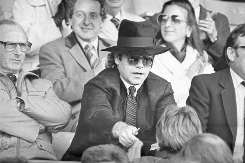 Elton John in the crowds at Bloomfield Road when he came to watch Blackpool striker Keith Mercer’s testimonial match