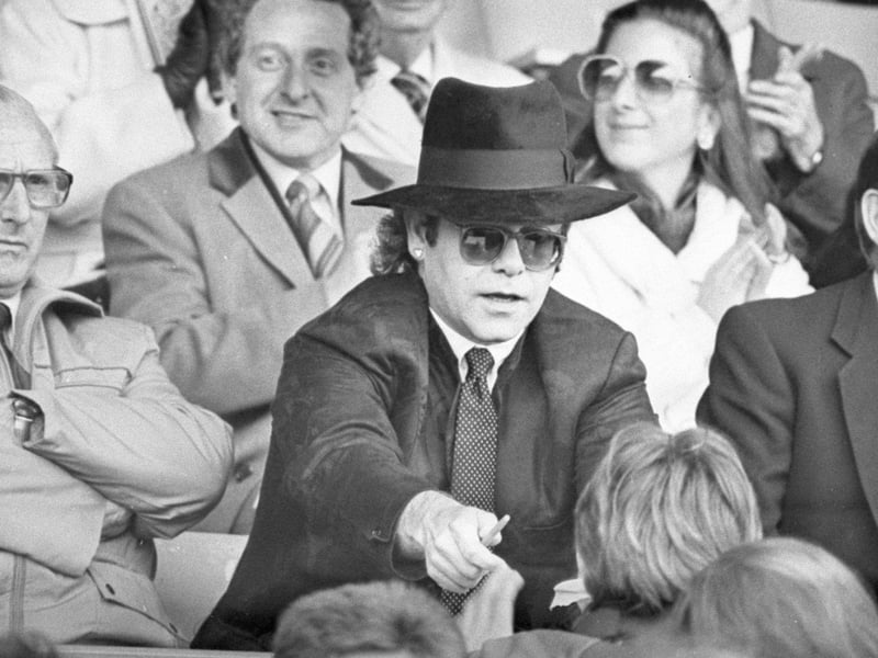 Elton John in the crowds at Bloomfield Road when he came to watch Blackpool striker Keith Mercer’s testimonial match