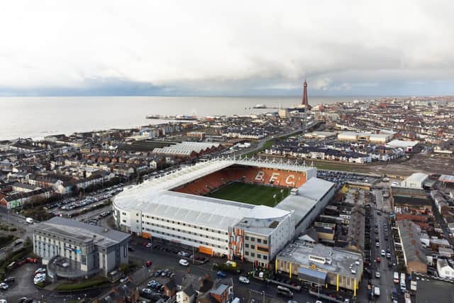 Aerial view of Blackpool FC's Bloomfield Road stadium