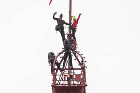 After reaching the very top, Amanda grasped the flag pole and hung the Heart radio flag as she enjoyed incredible views of Blackpool, the Irish Sea and the Fylde Coast. (Picture by Heart Radio)