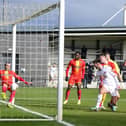 Pierce Bird's close range effort goes over the line.