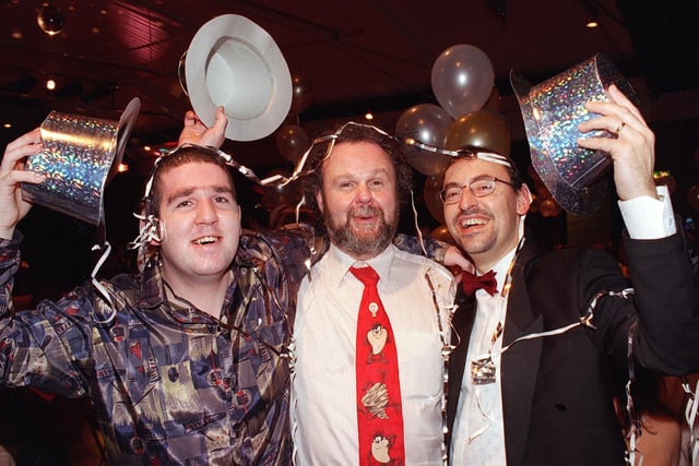 Lowther Pavillion New Year party. "Hats" the way to do it !  From left, Peter French, Tony French and Peter Bourhill
