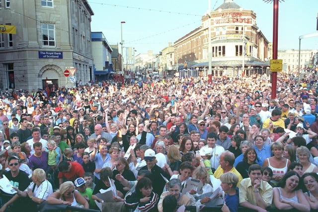 A packed Talbot Square for the 1999 Illuminations switch on, which was performed by Gary Barlow