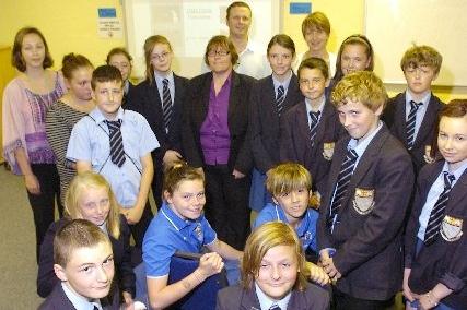 Jake Clarke and Ross Thompson (front) with participants in the Hate Hurts disability hate crime course launched at Collegiate high School, Blackpool