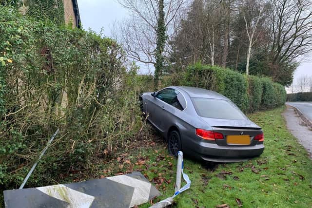 A drink-driver has been charged after a car crashed into a hedge near Preston (Credit: Lancs Road Police)