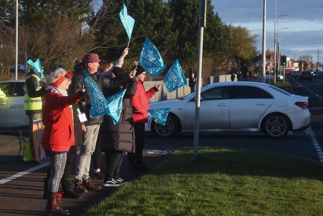 Members of the NEU on strike outside Fleetwood High School