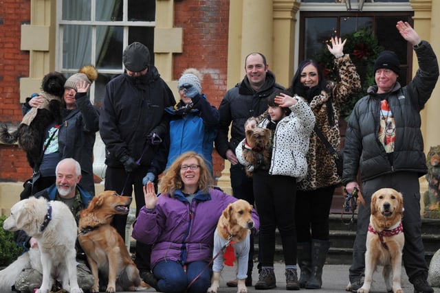 BLACKPOOL - 04-12-22 Dogs and their owners take part in Walkies for Wards, a festive dog walk raising funds for Blue Skies Hospital Funds, a charity for Blackpool Teaching Hospitals, held in the grounds of Lytham Hall, Lytham.