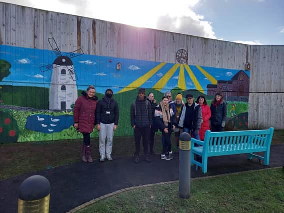 Blackpool and Fylde College art students who have created a 'Park Scene' mural in the grounds of The Harbour Hospital