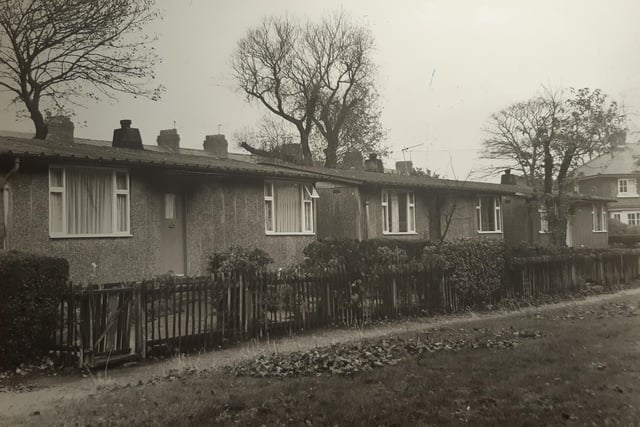 Post-war prefabs in Percy Street, 1974. They lined the edge of the Memorial Park