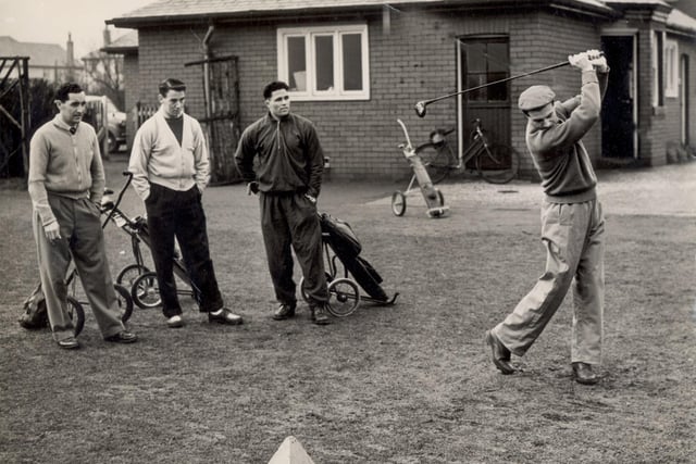 Jimmy Armfield takes a swing on the golf course before the FA Cup at Wembley - Jimmy Armfield