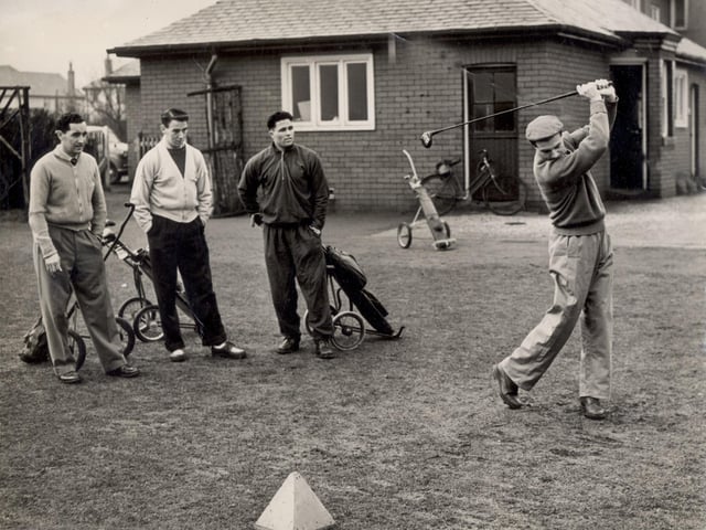 Jimmy Armfield takes a swing on the golf course before the FA Cup at Wembley - Jimmy Armfield
