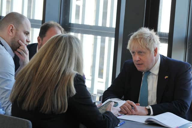 Blackpool Gazette editor Nicola Adam interviews Prime Minister Boris Johnson MP, before his speech at the conference. 
Day two of the Conservative Party Spring Conference, held at the Winter Gardens, Blackpool on March 19, 2022
