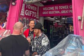 Craig Revel Horwood and Keith Lemon were filming at Tower Gifts in Blackpool