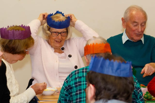 Putting the festive hats on during the Christmas lunch at Manor Beach