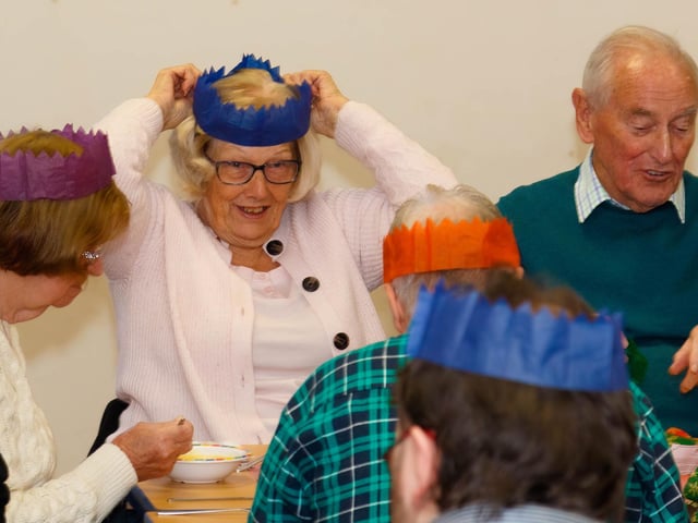 Putting the festive hats on during the Christmas lunch at Manor Beach