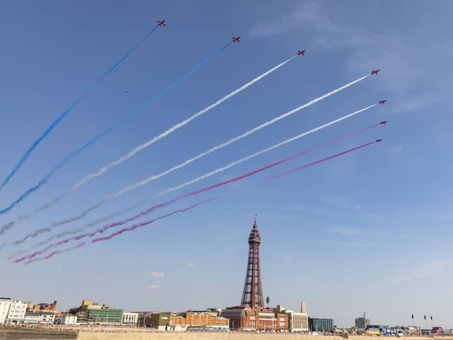 The Royal Air Force Aerobatic Team, the Red Arrows arrive at Blackpool to display for the air show . Photo :SAC Katrina Knox