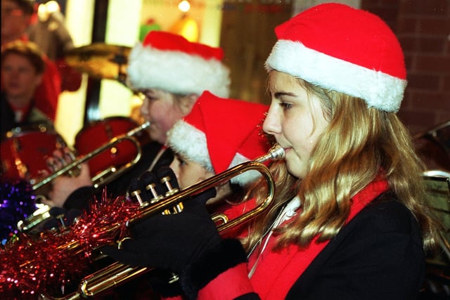 Members of St Georges School band playing during the United For Christmas Appeal carol concert at the Hounds Hill Centre, Blackpool 1996