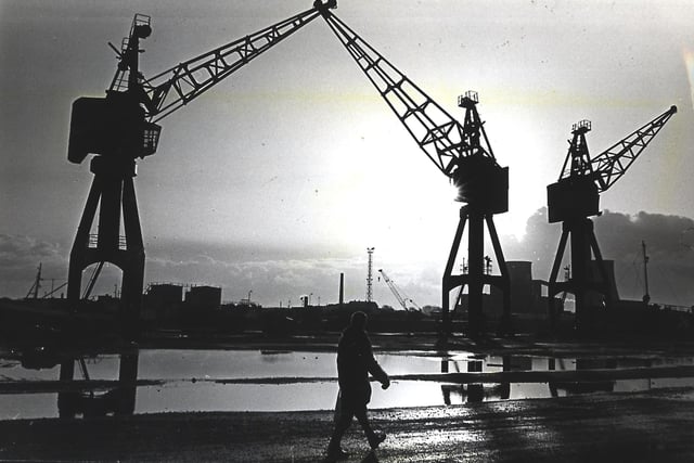 An atmospheric photograph taken on Fleetwood docks in 1982 when Wyre dock still had a thriving cargo trade