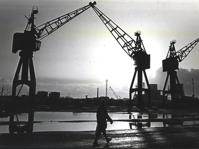 An atmospheric photograph taken on Fleetwood docks in 1982 when Wyre dock still had a thriving cargo trade