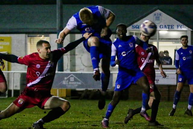 Alex Welsh scored his first Squires Gate goal against Congleton  Picture: IAN MOORE