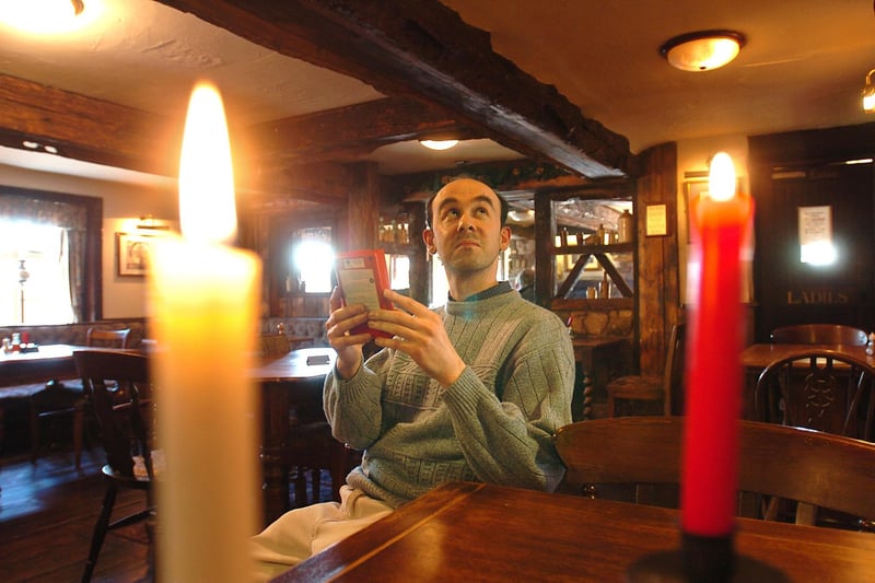 The Eagle and Child pub at Weeton. Paranormal investigator Stuart Leadbetter checks for abnormal radiation readings. The pub claims to have a ghost that goes by the name of Murph, apparently sometimes after midnight you can hear him moaning at the bar and scaring away the customers. Rumour has it he was an old highway robber from London who came to hide from his previous crimes