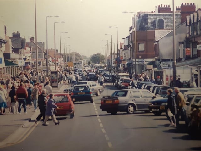 Looking down a bustling Victoria Road West, mid-90s