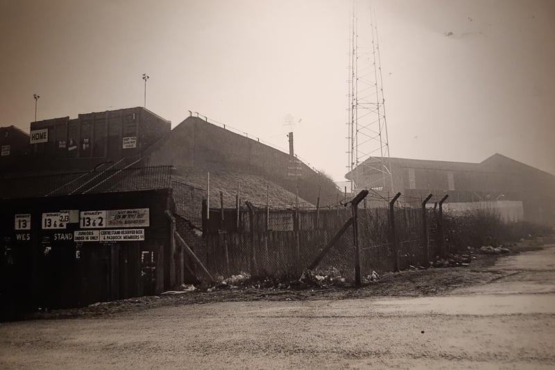 A moody, murky shot from the back of the Kop - it desperately needed renovation by the time this was taken in February 1985