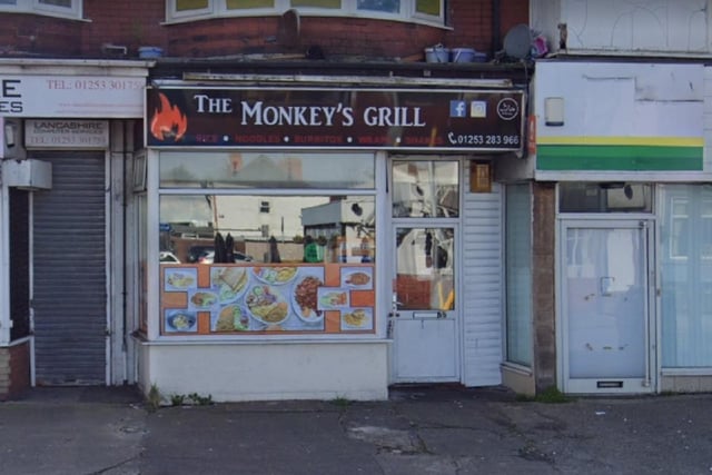 The Monkey's Grill, a takeaway at 55 Whitegate Drive, Blackpool, was given  two-star rating on May 11