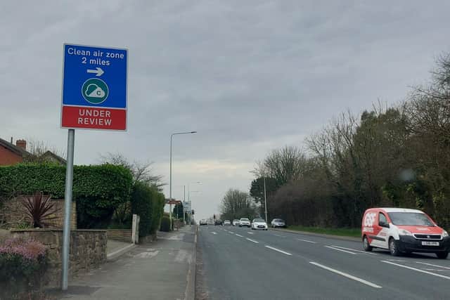 One of the signs close to Chorley's border with Greater Manchester - on the A6, Bolton Road - warning of a Clean Air Zone that has now been scrapped (image: David Nowell)