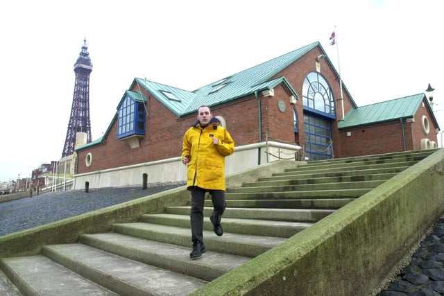 Lifeboatman Peter Barnes dashes to Blackpool Lifeboat Station from the Tower where he works