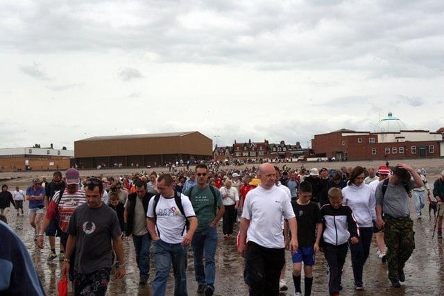 Another scene from 2006 as the walkers set off across the sands