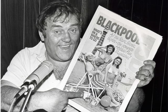 Les Dawson featured on the front cover of Blackpool's summer what's on magazine in June 1984.